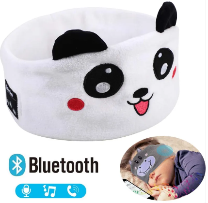 Plush animal sleep headband with built-in Bluetooth speakers